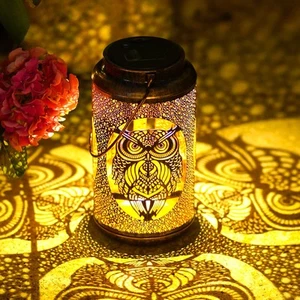 Solar Lanterns Outdoor Hanging Owl Light Metal Waterproof LED Lantern with So... - Picture 1 of 6