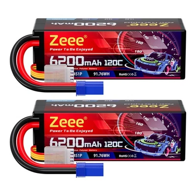 2x Zeee 4S 6200mAh Lipo Battery 14.8V 120C EC5 HardCase for RC Car Truck Buggy - image 1 of 4