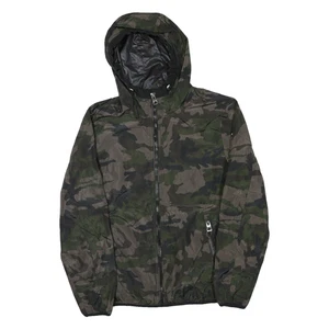 GUESS Mens Green Camouflage Hooded Jacket S Polyester Blend Lightweight Zip - Picture 1 of 6