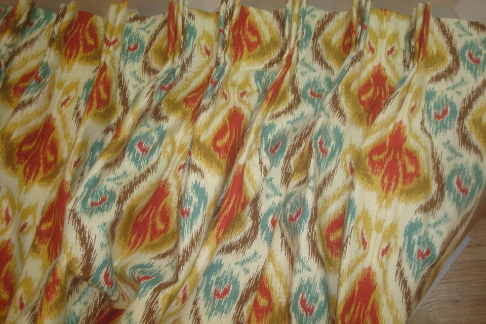 One Pr 2 pc Custom Lined DRAPES Balotelli Ikat Pinch Pleat Curtains Heavy 84" lg - Image 1 of 4