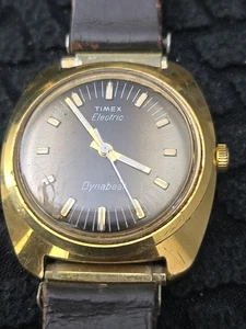 Timex Electric Dynabeat Men's Vintage Gold Bezel Tan Wristband Watch - Picture 1 of 9