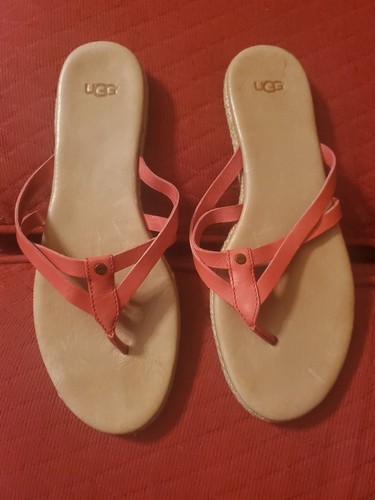 Ugg Australia sandali infradito donna pelle arancione tacco piatto slip on taglia 9