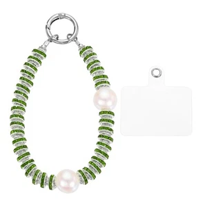 Beaded Phone Wrist Strap, Phone Lanyard with Tether Tab, Green - Photo 1/7