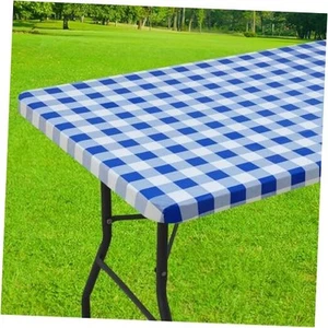 Rectangle Picnic Table Cloth, Elastic Waterproof 30" x 48" Blue and White - Picture 1 of 7