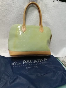 Arcadia Lack Damen Leder Umhängetasche Handtasche Buttergelb & Staubbeutel, Verfärbungen - Bild 1 von 13