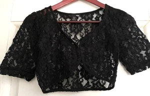 Boléro H&M noir guipure manches courtes Taille XS Bon état - Imagen 1 de 2