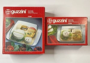 Vintage Fratelli Guzzini Spa Italy Cheese Appetizer Tray White Clear Lid 3 Piece - Picture 1 of 7