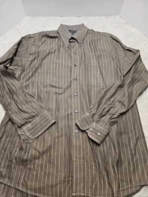 Cutter And Buck Men's Brown Striped Long Sleeve Dress Shirt Size M - Image 1 of 4