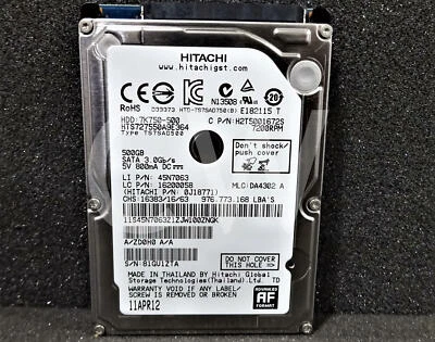 HTS727550A9E364 Hitachi 0J18811 500GB 7.2K RPM 3Gb/s 2.5"SATA HDD Hard Drive - Image 1 of 2