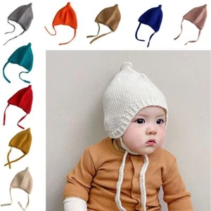 Knitted Toddler Beanie Solid Color Kids Earflap Bonnet Cap Newborn - Picture 1 of 20