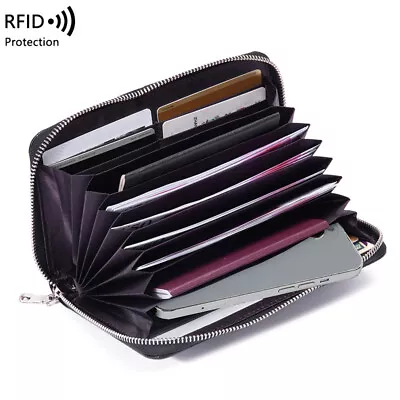 Women Men RFID Travel Passport Holder Card Phone Wallet Handheld Genuine Leather - Image 1 of 4