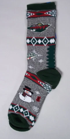 Minnesota Wild Socks Large Size 10 to 13 Holiday Christmas Snowman Cover