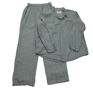 Flax Women's Long Sleeve Shirt and Pants Set Size Small 100% Linen Spearmint