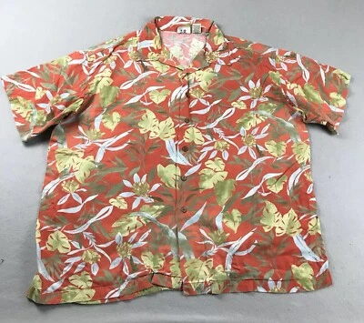 LL Bean Shirt Mens XL Regular Orange Floral Leaf Button Up Short Sleeves - Image 1 of 4