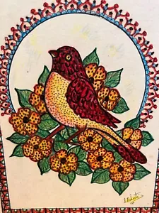 Sylvia Roberti Cool Chicago Outsider Artist Bird Folk Art Colored Pencil Drawing - Picture 1 of 7