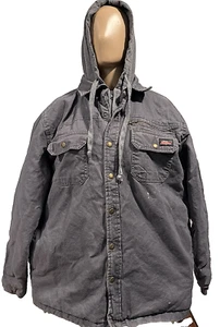 Dickies Canvas Workwear Jacket Hooded Mens L Gray Quilt Lined Chore Work Painted - Picture 1 of 20