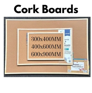 CORK BOARD NOTICEBOARD MEMO CORKBOARD WOODEN FRAMED PIN MESSAGE PINBOARD - Picture 1 of 11