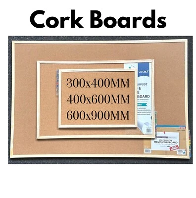 CORK BOARD NOTICEBOARD MEMO CORKBOARD WOODEN FRAMED PIN MESSAGE PINBOARD  - Image 1 of 4