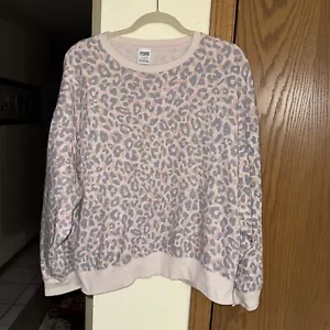 Victoria Secret Pink Faded Look Cheetah Print Sweatshirt Large - Picture 1 of 5