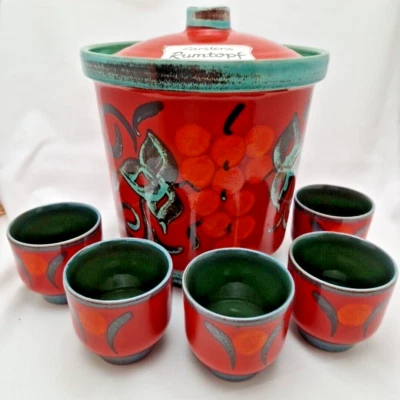 Bowle retro Rumtopf Keramik 5 Becher 70er Carstens Vintage Rum Topf fünf Tassen - Bild 1 von 4