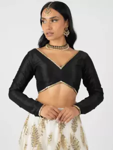Womens Onyx Liv Blouse - Long Sleeve Crop Top for Lehenga or Going Out - Picture 1 of 3