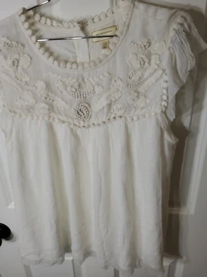 Womens Moulinette Souers Anthropology Sleeveless embroidered shirt size 14 White - Image 1 of 4