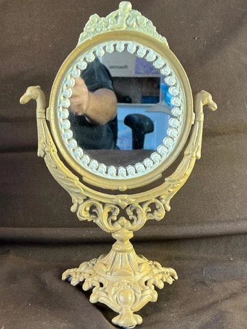 Old Vintage Cast Iron Art Metal Tilting Display Vanity Dresser Dressing Mirror Cover