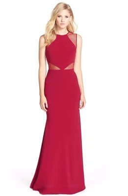 JS COLLECTION ~ Vestido Trompeta Rojo Jersey Ilusión Malla Inserciones 12 NUEVO $259 Foto 1 de 4