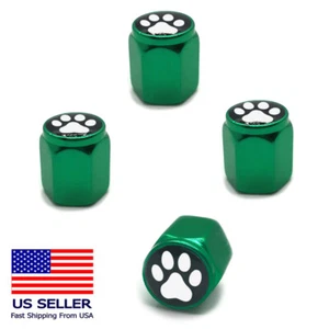 4PC Aluminum Alloy Wheel Tire Valve Air Cover Stem Caps Dog Cat Paw Print GREEN - Picture 1 of 1