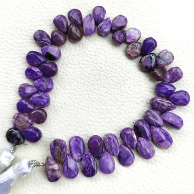 Piedras preciosas de charoita natural tamaño 9x7 a 10x7 mm cuentas lisas en forma de pera hilo de 8" Foto 1 de 4