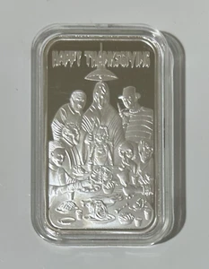 Barra de arte de plata Tormint Happy Thanksgiving Freddy Vs Jason 1 OZ .999 a prueba - Imagen 1 de 6
