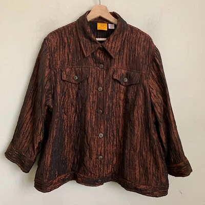 Ruby Rd. Womens Jacket Bronze Textured Design Buttons Pockets 3/4 Sleeve Sz 20W - Image 1 of 4