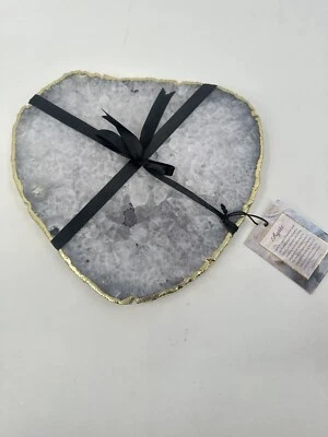 Prato de ágata azul e roxo/bandeja de servir/bandeja de perfume com borda dourada 9”x9” (H-1) - Imagem 1 de 4