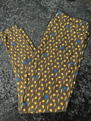 LuLaRoe 高曲线 TC 紧身裤花卉郁金香深棕色黄色高腰全新无标签 — 第 1/4 张图片