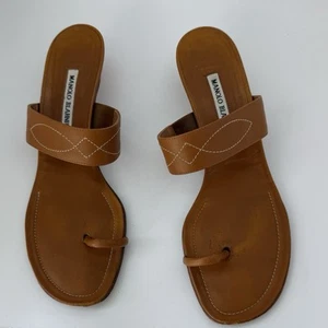 Manolo Blahnik Designer Leather Thong Heeled Sandals - Picture 1 of 7