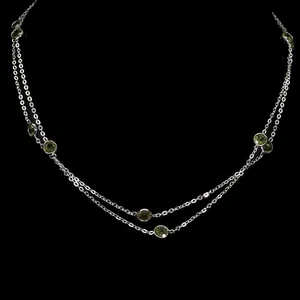 925 Sterling Silver Necklace Round Peridot 5mm Natural Gemstone Jewelry 34inches - Picture 1 of 13