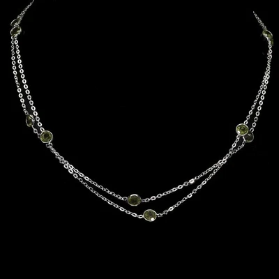 925 Sterling Silver Necklace Round Peridot 5mm Natural Gemstone Jewelry 34inches - Image 1 of 4