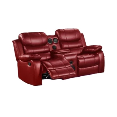 Orlando Collection Loveseat Leather Sofa Set LED Lighting USB Ports Burgundy - Image 1 of 3