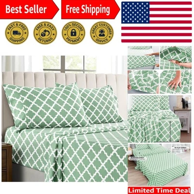 Juego de sábanas transpirables geométricas de cuatro hojas - California King, 4 piezas confort Foto 1 de 4