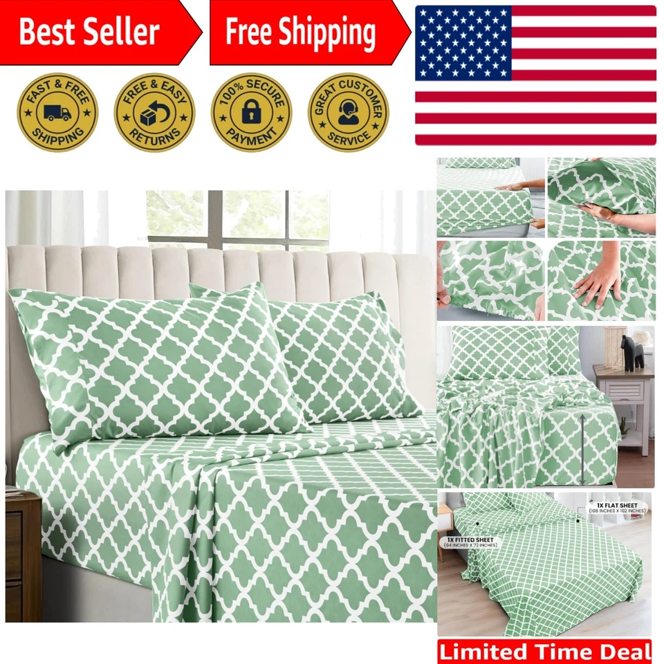 Breathable Geometric Quatrefoil Sheet Set - California King, 4-Piece Comfort - Image 1 of 4