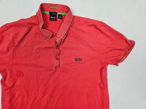 Boss Shirt Mens Medium Polo Golf Pink Slim Fit Preppy Stained - Picture 1 of 12