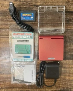Game Boy Advance SP Flame Red AGS-001 BUNDLE Lot w Mario Kart etc. READ DESC. - Picture 1 of 9