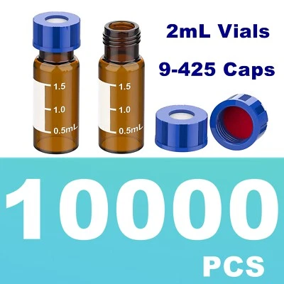 10000x 2mL Amber Autosampler Vials Leak-proof Screw Caps 9-425 HPLC Glass Bottle - Image 1 of 4