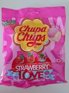 Chupa Chups Strawberry Love Lolli-Pops 1x120G Bag - NEW UK - Picture 1 of 2