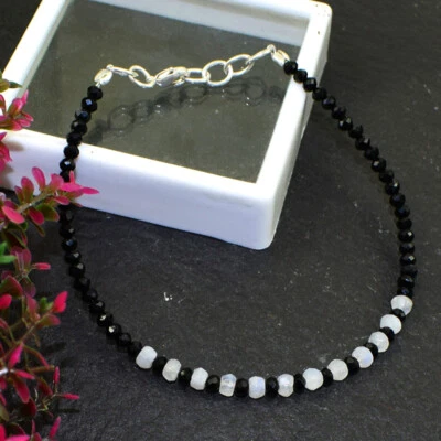 21.00 Cts Natural 7" Long Moonstone & Spinel Round Cut Beads Bracelet NK 26L767 - Image 1 of 3