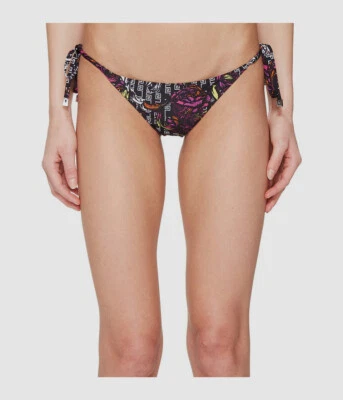 $275 Versace Italy Women's Black Floral Print Bikini Bottoms Swimwear Size 5 - Image 1 of 3