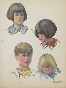 i116-AUBERT René (1894-1977), Versailles painter: portraits of children, gouache - Picture 1 of 2
