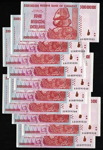 10 x 5 Milliarden Simbabwe Dollar Banknoten AA 2008 COA Zertifikat 100% echt - Bild 1 von 3