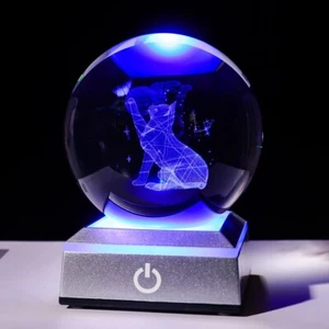 Sfera di Cristallo Gatto 3,15" Incisa 3D con LED Illuminazione Colorata Touch Base, Regalo - Foto 1 di 7