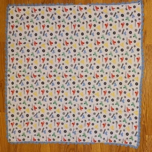 Mario Kart Baby Blanket with Blue Crochet/Knit Trim 41"x40" Hand Made - Picture 1 of 6
